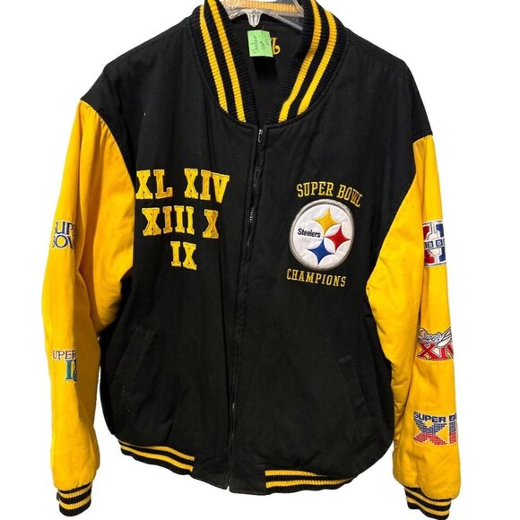 Pittsburgh Steelers 5-Time Super Bowl Leather Jacket XXL Vintage - Picture 1 of 11